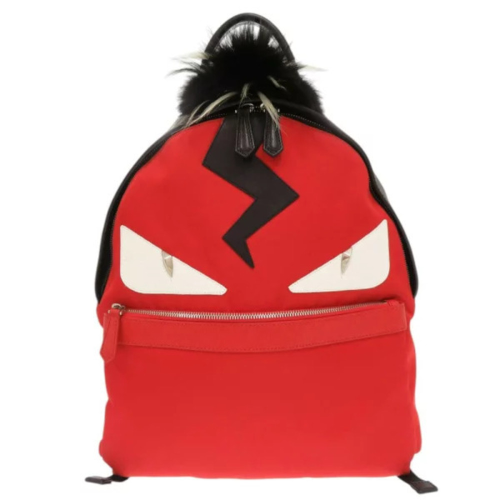 Fendi Monster Leather Red Black Backpack Daypack